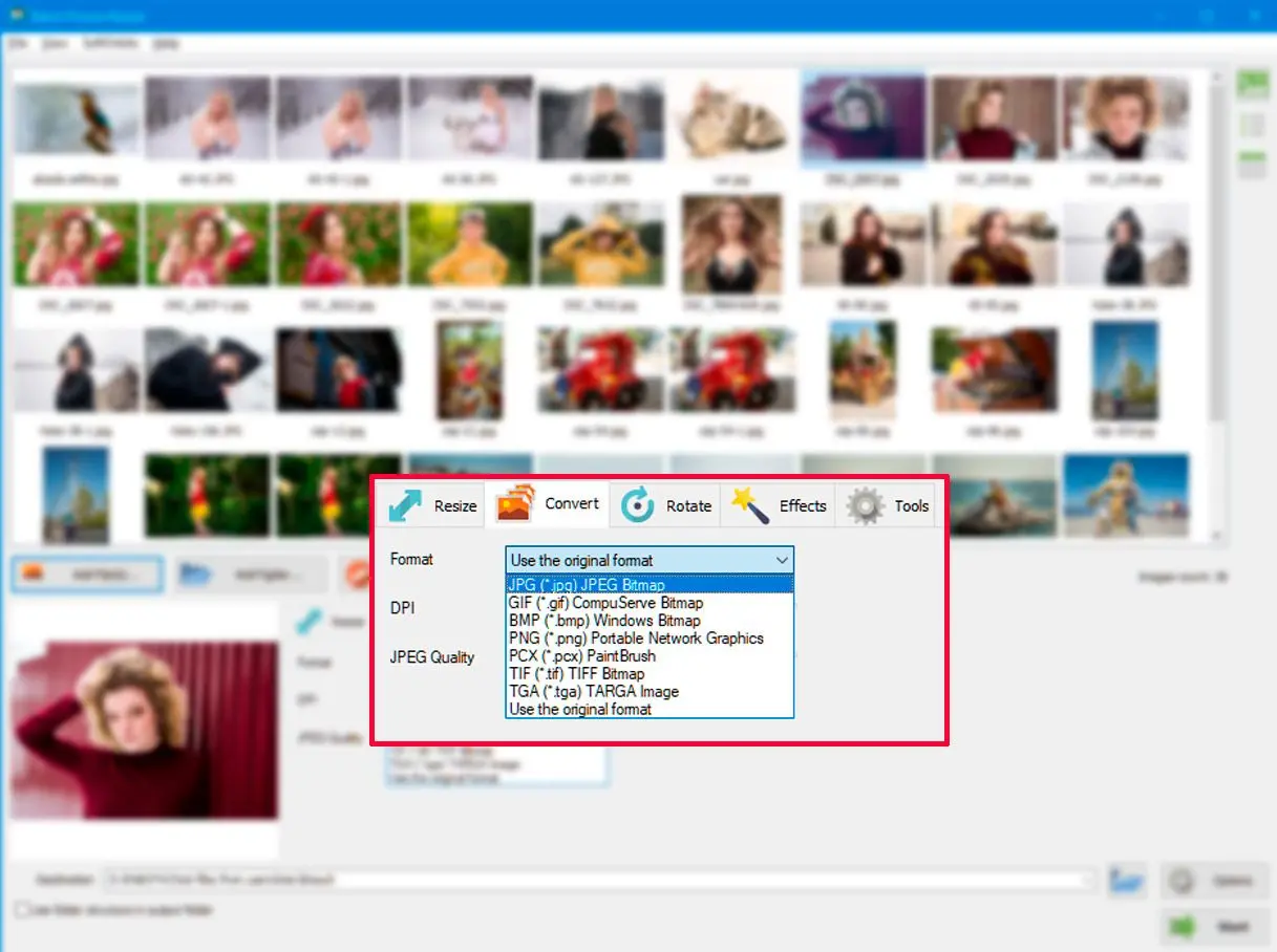  Choose JPG as the output format..