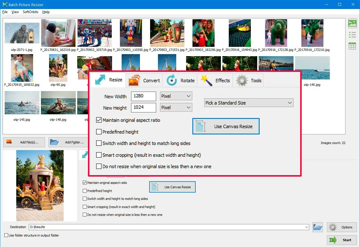  Choose the resizing options..