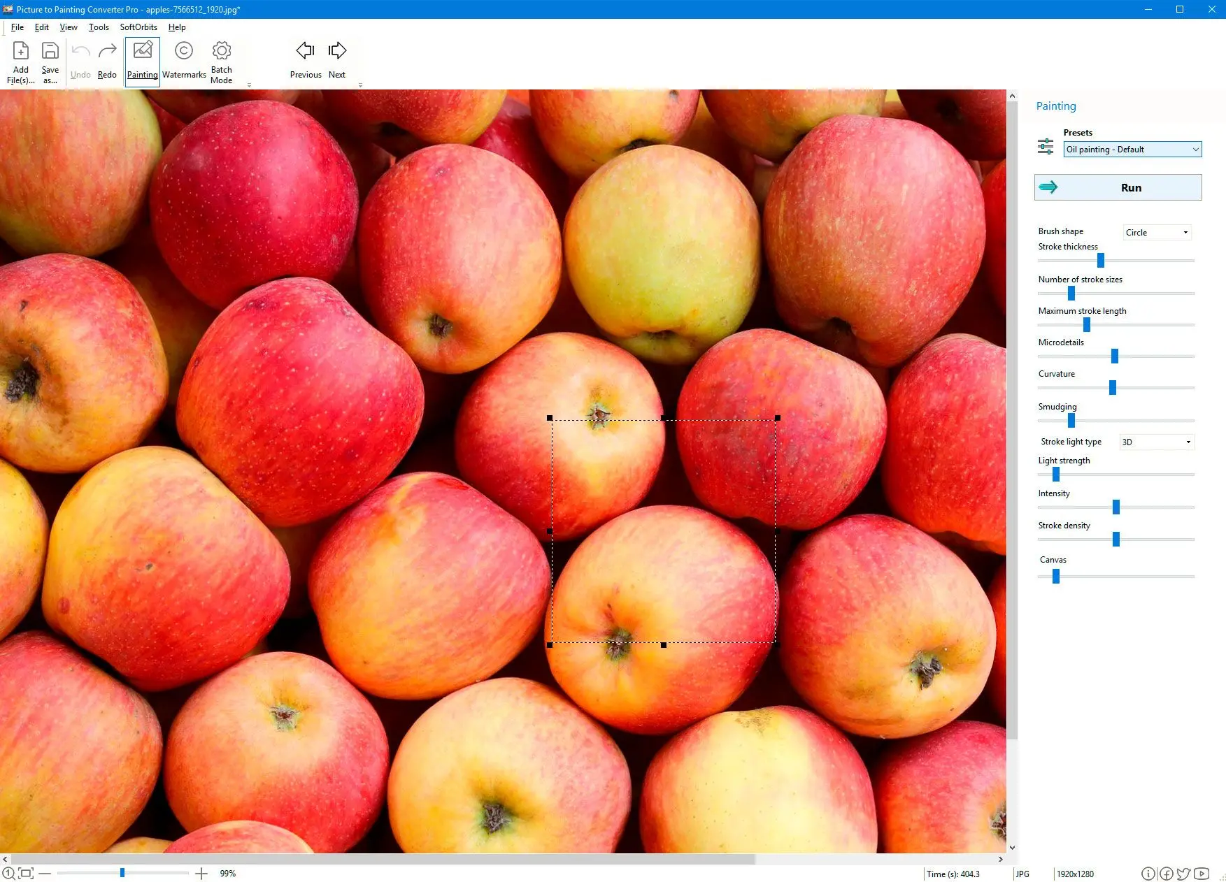 Load a photo into the oil painting software..