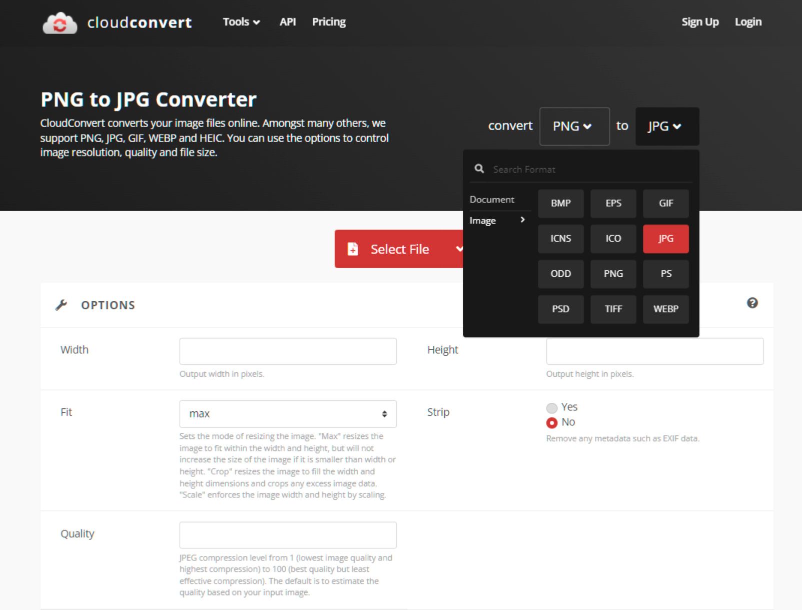 Convert PNG to JPG online..