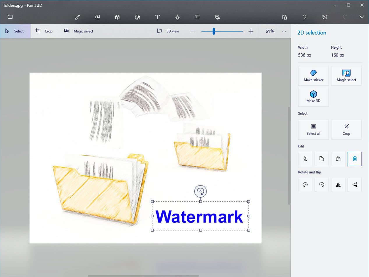 Remove watermark in Paint 3d..