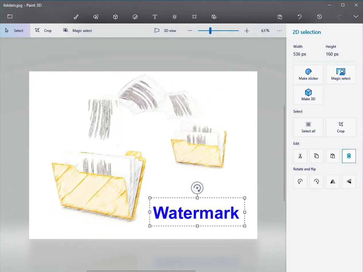 Remove watermark in Paint 3d..