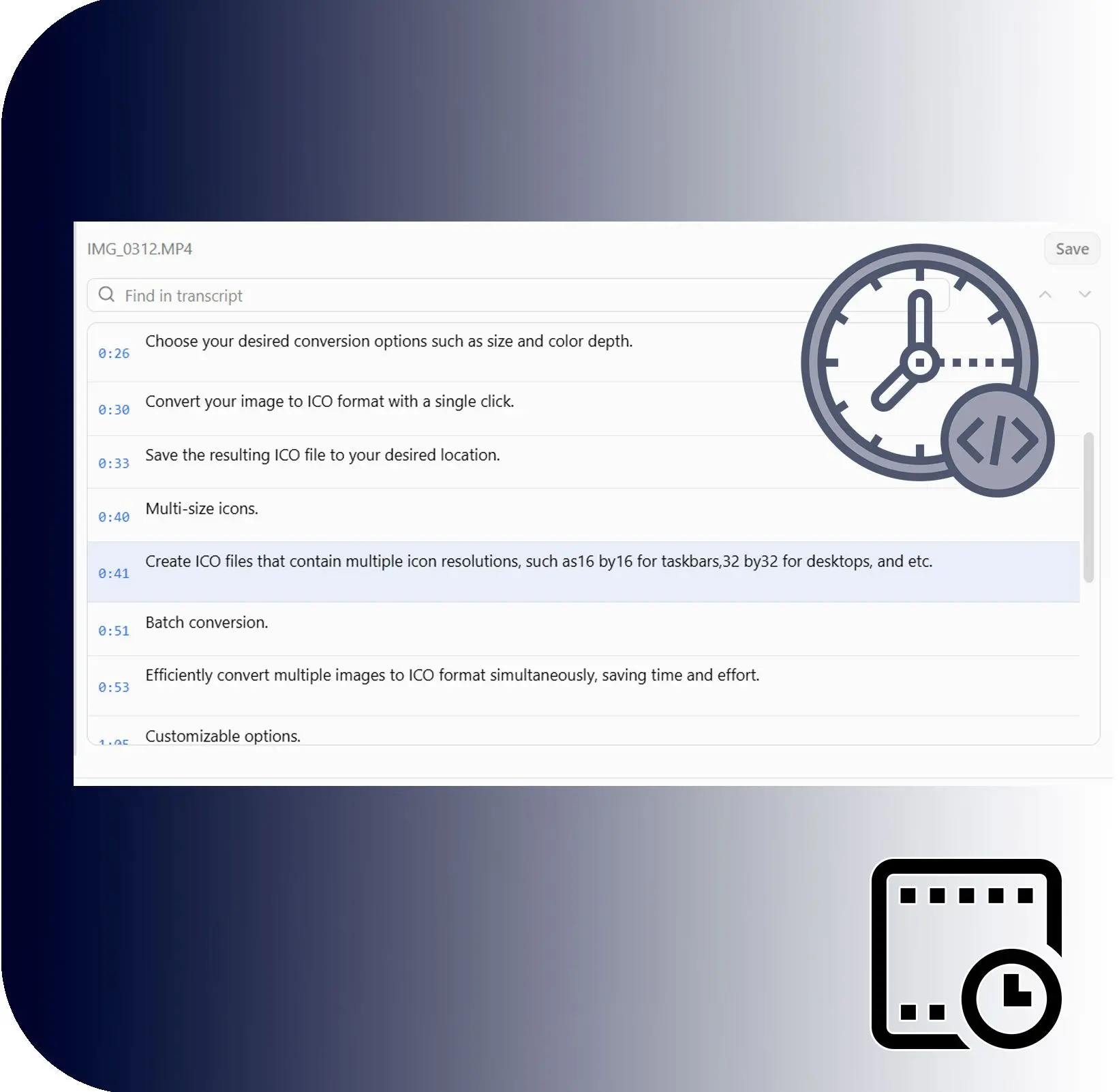 Get searchable interactive timecodes..