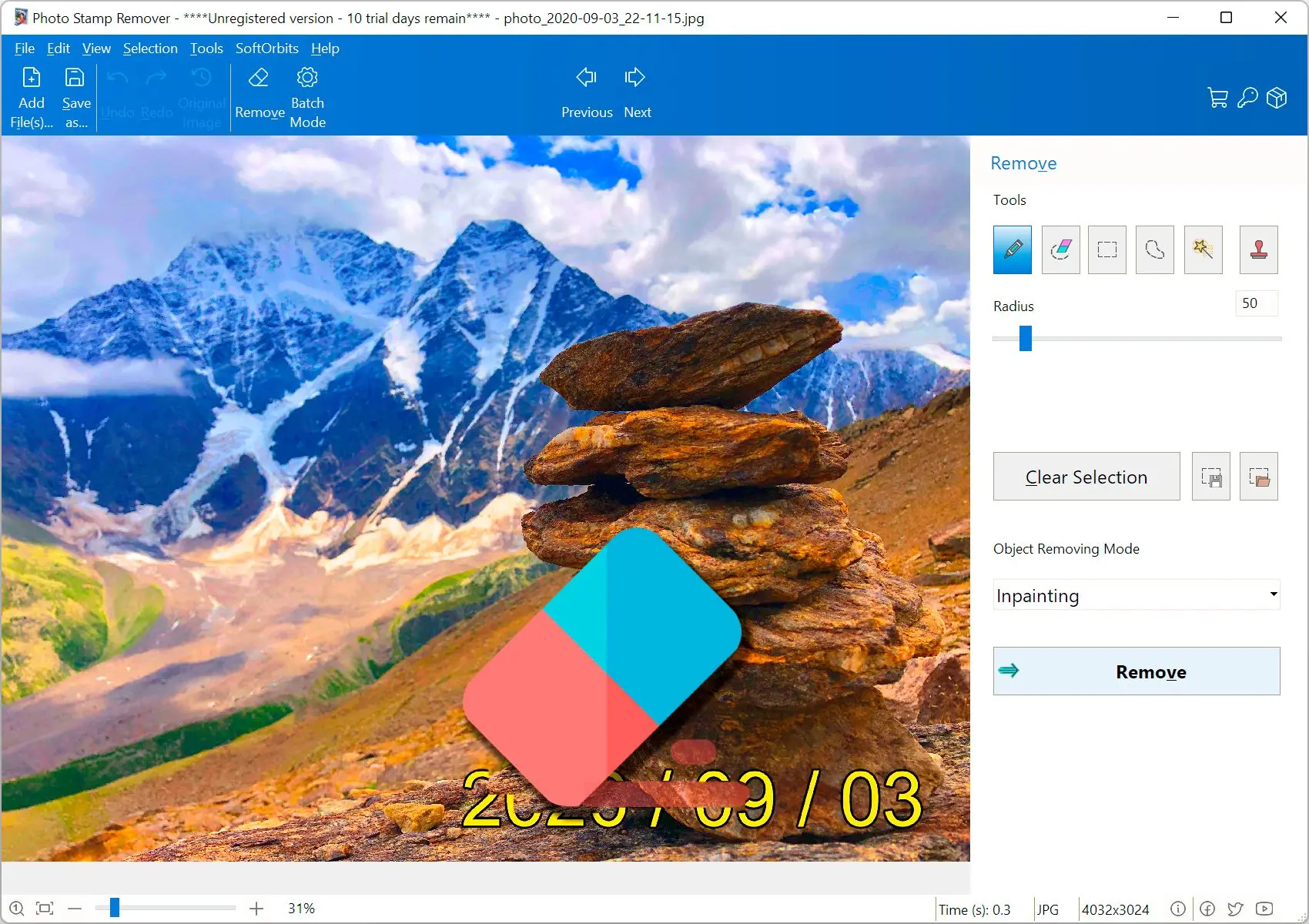 Photo Stamp Remover: Screenshot.